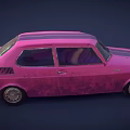 Vintage Pink Sedan Car With Worn Exterior And Classic Design