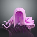 Game Movie Character Head Model Featuring Pink Long Curly Hair on Dark Reflective Background