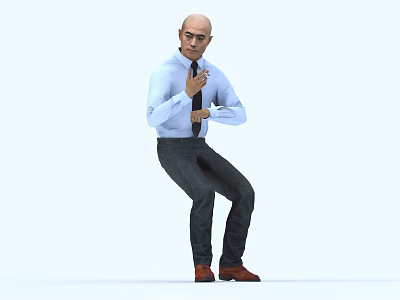 Man Adjusting Black Tie In Light Blue Shirt Dark Pants Brown Shoes On White Background 3d model