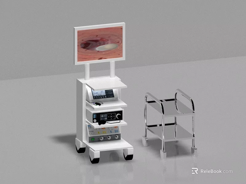Medical Equipment Cart With Endoscope Image Screen And Metal Trolley For Clinical Use 3d model 