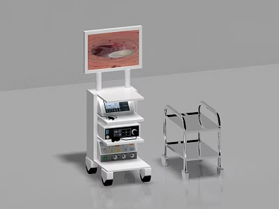 Medical Equipment Cart With Endoscope Image Screen And Metal Trolley For Clinical Use 3d model