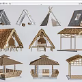 Various Traditional Building Models Featuring Different Roof Styles Thatch And Wooden Structures
