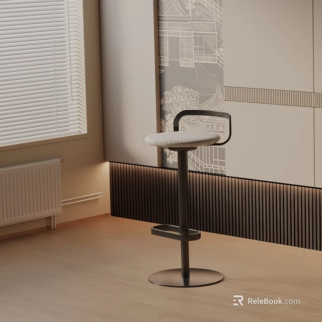 Modern Bar Stool With Soft Seat And Metal Frame In Minimalist Interior Design 3d model 