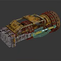 Mechanical Character With Rusty Metal Structure And Yellow Industrial Components
