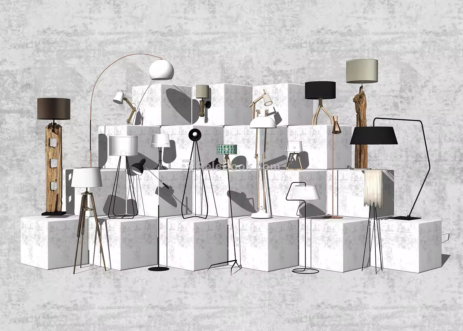 Modern lamp combination table lamp wall lamp floor lamp combination simple 3d model