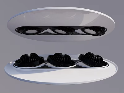 Modern White Round Ceiling Light With Three Black Lamp Heads For Home Interior 3d model
