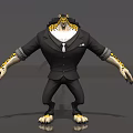 Anthropomorphic Tiger Character in Black Suit with White Tie and Clawed Paws Game Movie Design