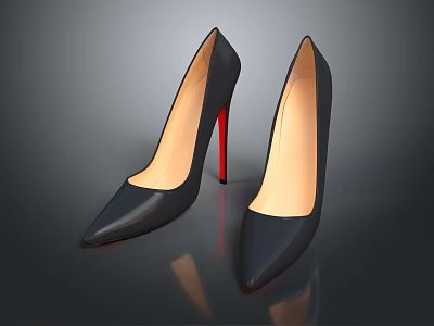 Elegant Black Pointed Toe High Heels With Red Heel And Stylish Design 3d model