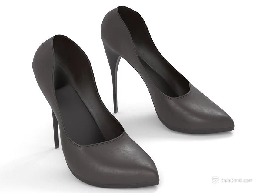 Elegant Black Leather Pointed Toe Stiletto Heel High Heels Women Fashion Footwear 3d model 