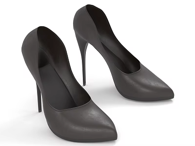 Elegant Black Leather Pointed Toe Stiletto Heel High Heels Women Fashion Footwear 3d model