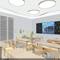 Interactive Room With Blue Mannequin Red Punching Bag Screens Checkered Floor Mat And Wall Art
