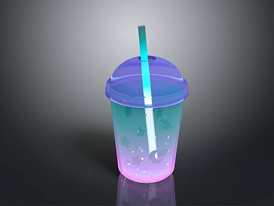 Colorful Gradient Cup With Straw Transparent Lid And Moon Star Patterns For Refreshing Drink 3d model