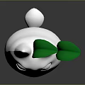 Cute White Game Movie Character With Pointed Ears Big Eyes And Green Leaf Plant