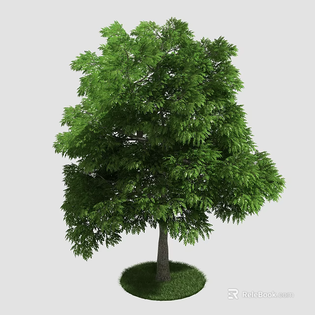 Lush Green Arbor With Dense Foliage And Brown Trunk On Grass Base 3d model