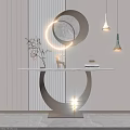 Elegant Console Table With Gold Circular Base Marble Top And Decorative Deer Figurine Vase Books