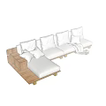 Modern Sectional Sofa with Plush Cushions Wooden Legs and Throw Blanket