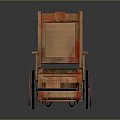 Classic Vintage Wooden Wheelchair With Orange Woven Seat And Metal Wheels