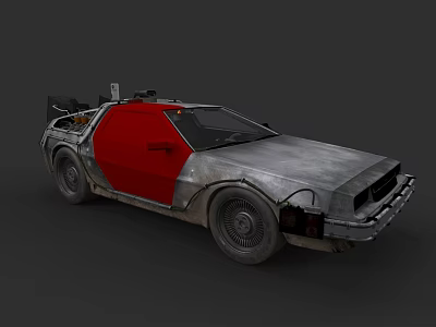 Futuristic Silver Car With Red Door Gull Wing Design And Roof Mounted Device 3d model