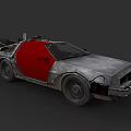 Futuristic Silver Car With Red Door Gull Wing Design And Roof Mounted Device