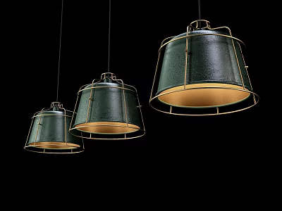 Three Modern Dark Green Chandeliers With Metal Frame And Warm Light 3d model