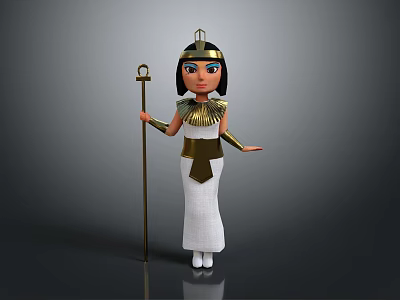 Egyptian Style Game And Movie Character With Golden Headdress White Robe And Scepter 3d model