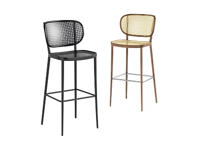 Black and Brown Bar Stools With Mesh Backrest Seat and Metal Legs Design 3d model