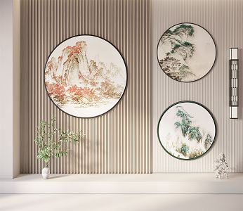 New Chinese Round Frame Painting Decorative Painting 3d model