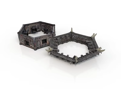 Hexagonal Ancient Castle Fortress Architecture Detailed Model With Stone Walls And Turrets 3d model