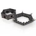 Hexagonal Ancient Castle Fortress Architecture Detailed Model With Stone Walls And Turrets