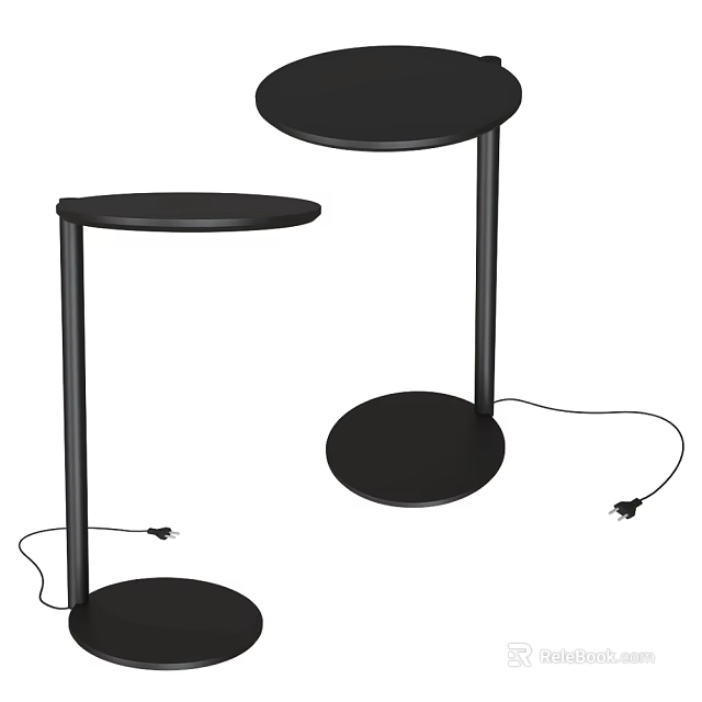 Two Modern Black Table Lamps with Round Base Round Shade and Electric Cord 3d model 