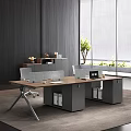 Modern Office Desk With Partition Screens Computer Monitors File Cabinets And Greenery