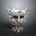 Rustic Metal Decorative Vessel with Square Opening Multi Footed Base and Projecting Top