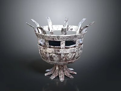 Rustic Metal Decorative Vessel with Square Opening Multi Footed Base and Projecting Top 3d model