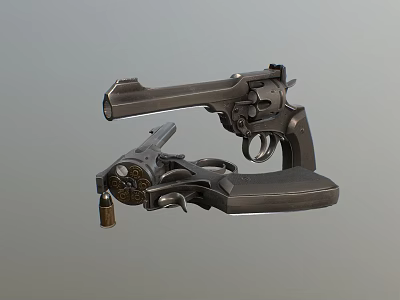 Vintage Revolvers Display Classic Design With Metal Cylinder And Trigger Details 3d model
