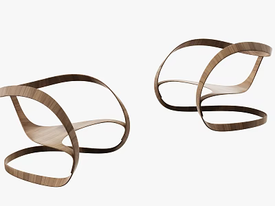Two Modern Wooden Single Chairs Featuring Curved Lines And Minimalist Design 3d model