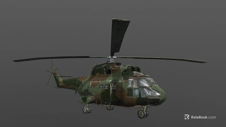 Military Camouflage Helicopter With Rotors Landing Gear And Fuselage Design 3d model 