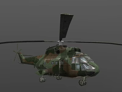 Military Camouflage Helicopter With Rotors Landing Gear And Fuselage Design 3d model