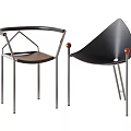 Modern Dining Chairs With Geometric Structure Curved Backrest Wooden Seat And Metal Legs