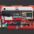Red First Aid Kit With Medical Devices Syringe Spray And Monitor Supplies