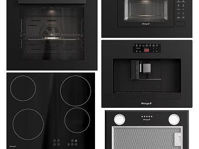 Modern Black Kitchen Appliances Including Oven Microwave Stove Top Coffee Maker And Hood 3d model