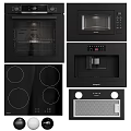 Modern Black Kitchen Appliances Including Oven Microwave Stove Top Coffee Maker And Hood
