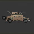 Desert Colored Tactical Military Vehicle With Roof Mounted Machine Gun And Open Door