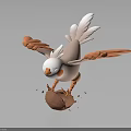 Cute Cartoon Bird With Orange White Wings Standing On Broken Eggshell 3d model
