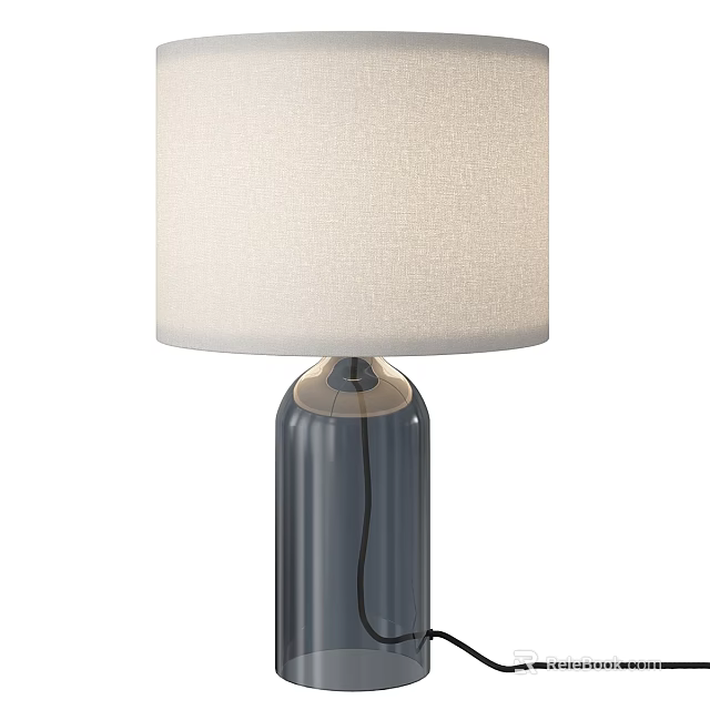 Modern Table Lamp with Light Linen Shade and Blue Glass Base for Home Decor 3d model 
