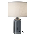 Modern Table Lamp with Light Linen Shade and Blue Glass Base for Home Decor