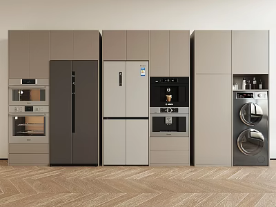 Modern Kitchen Daily Electrical Appliances with Refrigerator Oven Coffee Machine Washing Machine and Cabinets 3d model