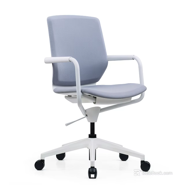 Grey Office Chair With White Armrests And Adjustable Swivel Base On Wheels 3d model 