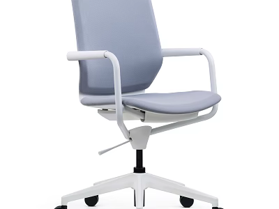 Grey Office Chair With White Armrests And Adjustable Swivel Base On Wheels 3d model