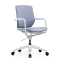 Grey Office Chair With White Armrests And Adjustable Swivel Base On Wheels
