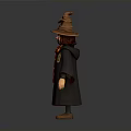 Cartoon Wizard Character Wearing Pointed Hat Red Yellow Scarf Grey Robe House Badge Brown Shoes
